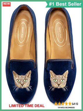 Embroidered Velvet Loafer Flats Genuine Goat Leather Insole Slip-On Shoes
